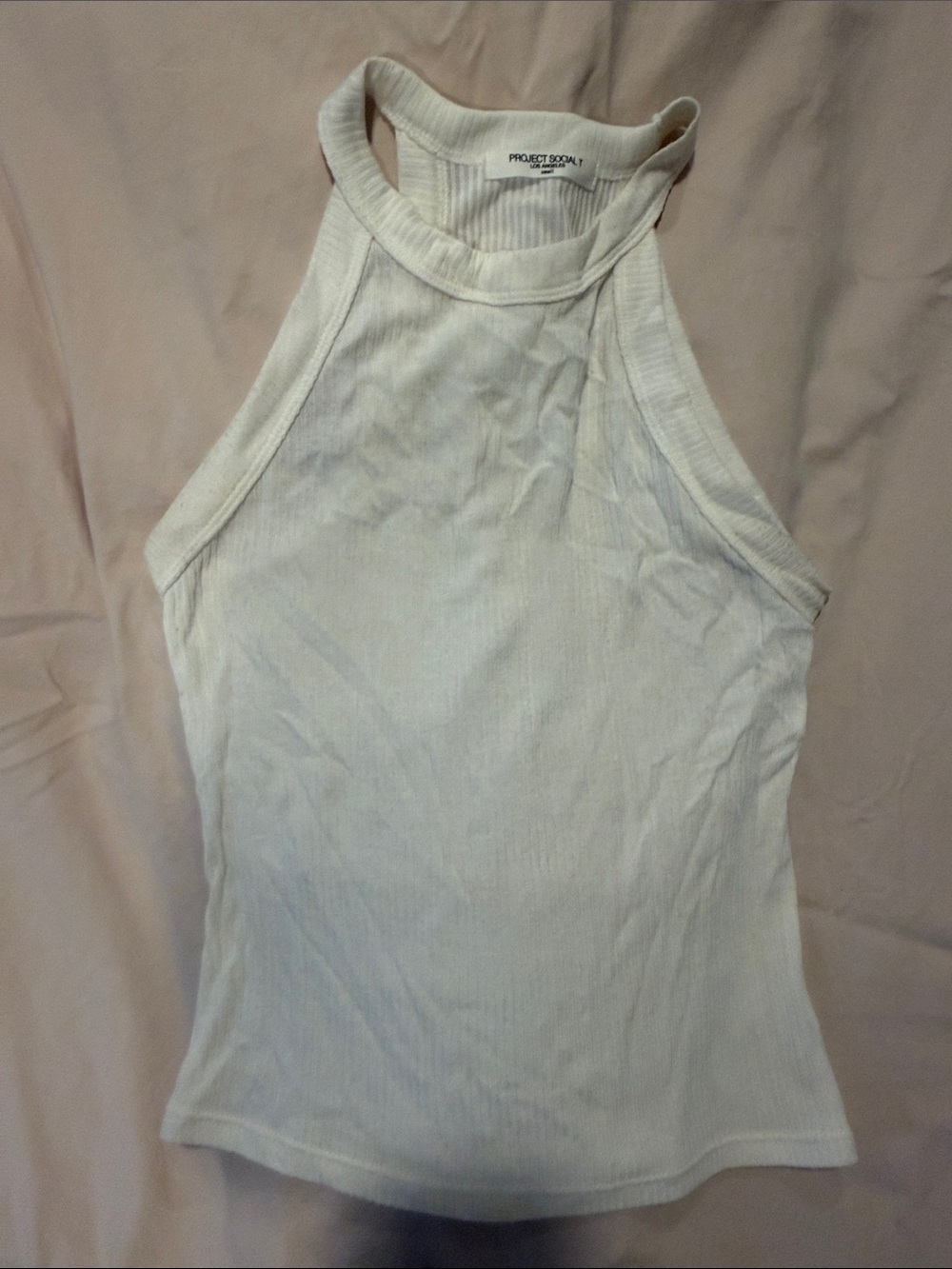 Project Social T White Ribbed Halter Tank